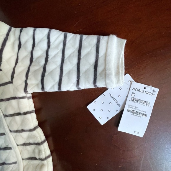 NWT Nordstrom Baby Quilted Hooded Bunting 3M NWT Ivory Stripe Footed One-Piece - Picture 6 of 12
